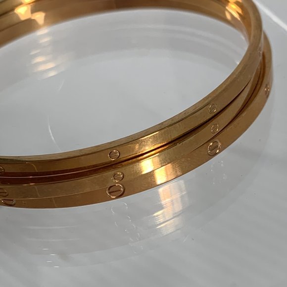 Lot of 3 Copper Colored Bangle Bracelets Stackable Circle Details Unbranded - Picture 5 of 6